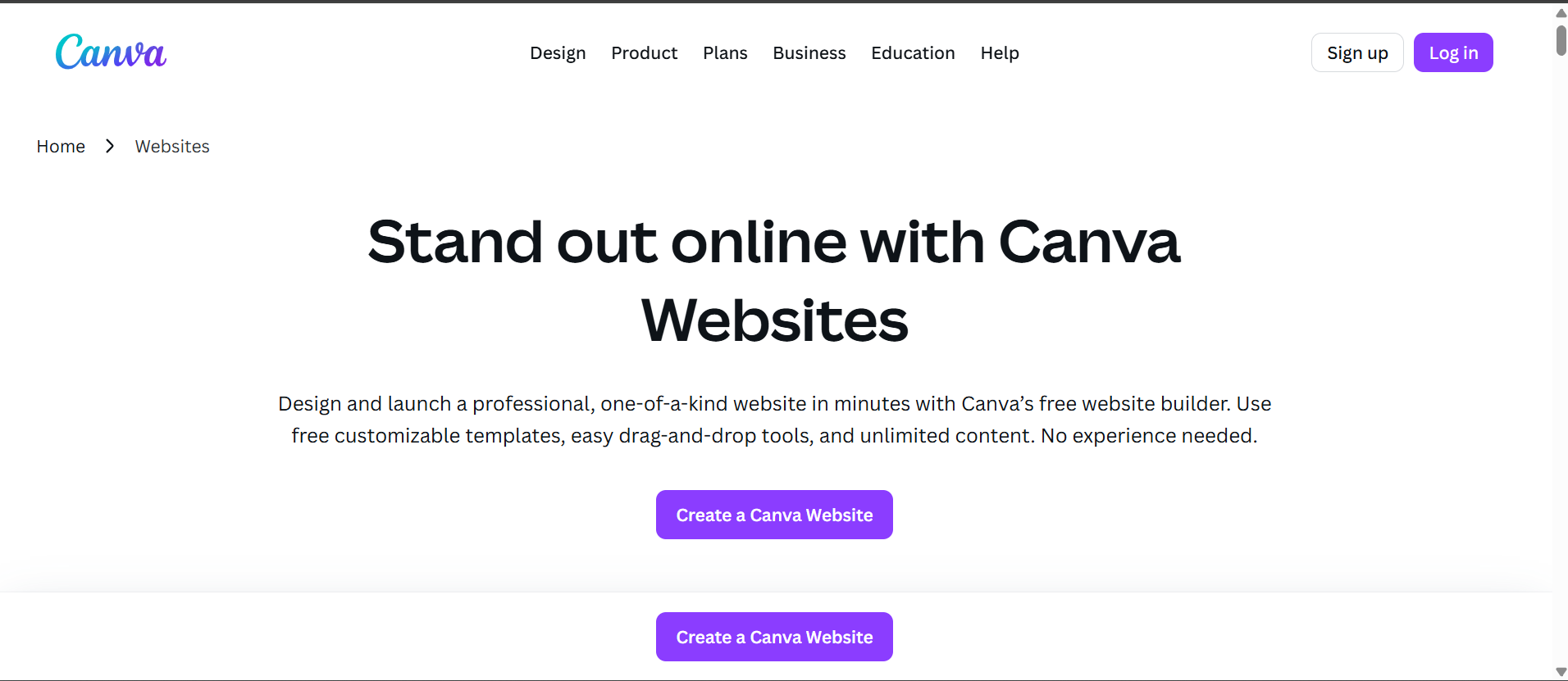 Canva site builder