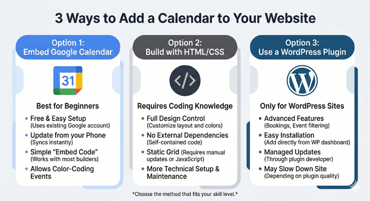 Option 3. Use a WordPress Calendar Plugin